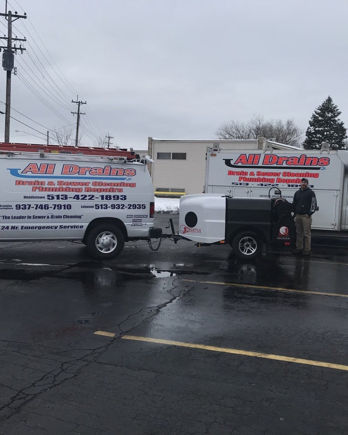 All Drains service vans and trailer jetter in Middletown